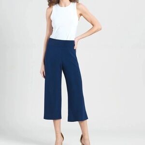 CLARA SUN WOO Palazzo Gaucho Signature Navy Wide-Leg Pants Pull On Stretch SZ 1X